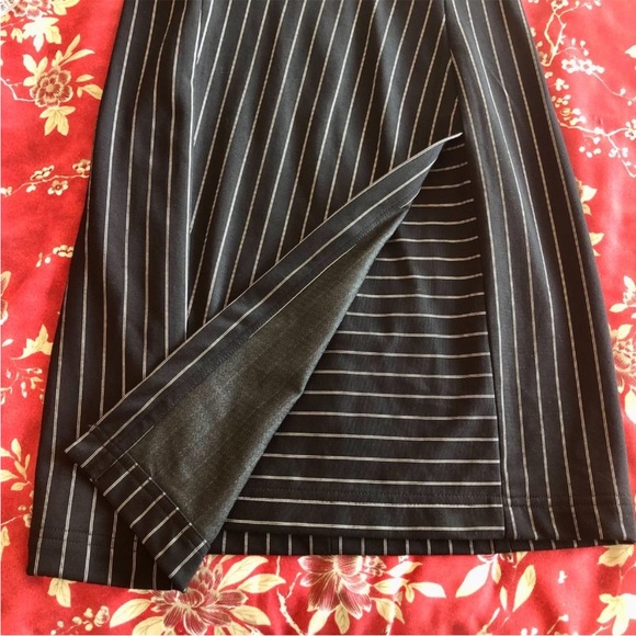 BCBGMAXAZRIA Professional Black Pinstripe Faux-Wrap Asymmetrical Belted Dress XS - Picture 5 of 13